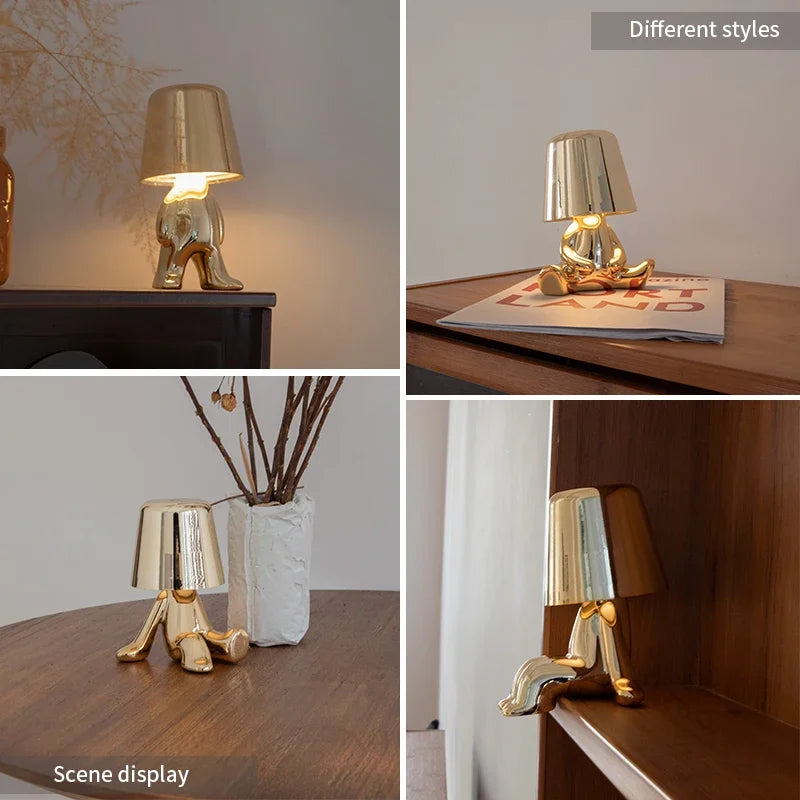 Nordic Golden Man Table Lamp LED USB Bedside Light Luxury Modern Room Decor