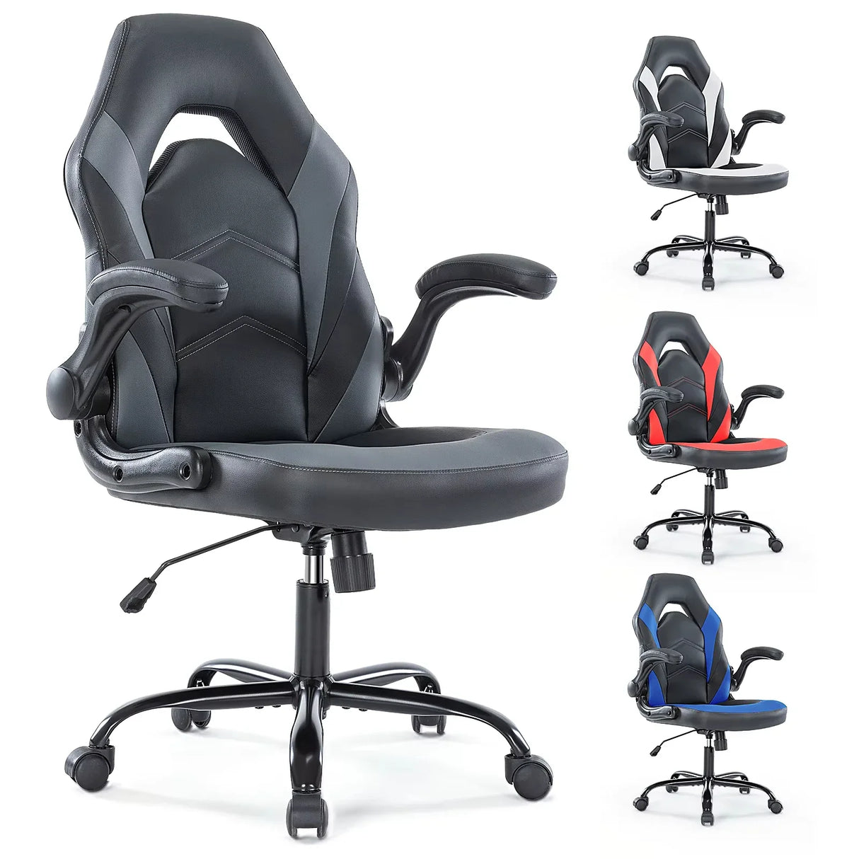 PU Leather Ergonomic Gaming Chair Flip-Up Armrests Adjustable Office Desk