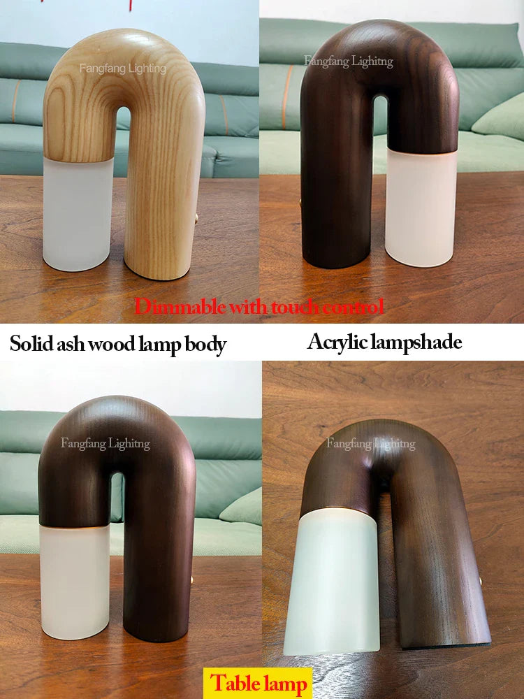 Vintage Solid Wood LED Table Lamp Dimmable Bedside Desk Light for Bedroom Living Room