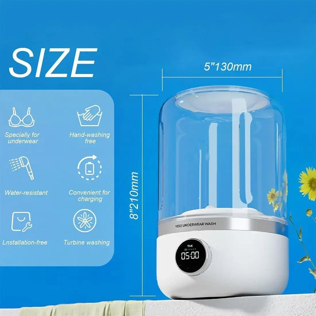 Wireless 1L Mini Portable Washing Machine for Socks Underwear Dehydration Laundry