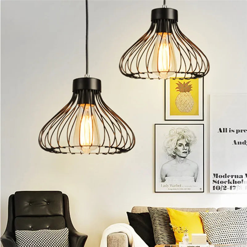 Retro Loft Industrial Pendant Light Wrought Iron Metal Ball E27 Hanging Lamp