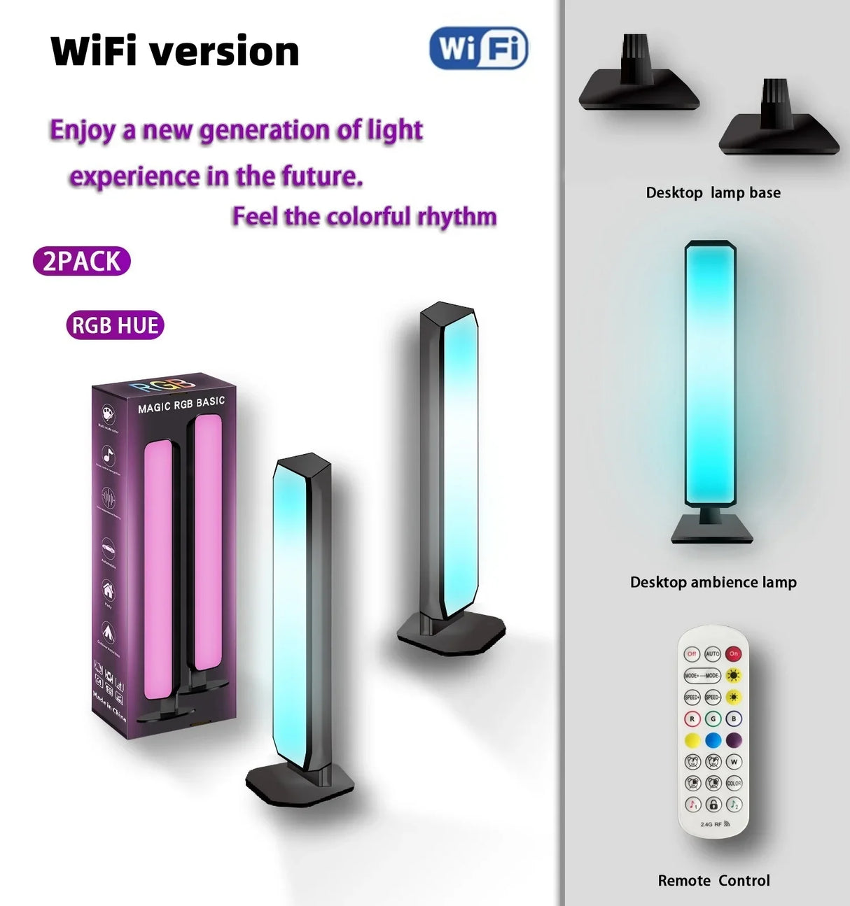 Smart RGB Atmosphere Light App Control Music Sync Lamp for Car TV Gaming Desk