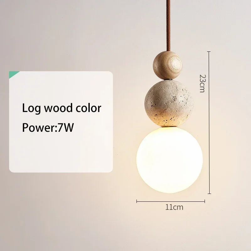 Wabi Sabi LED Pendant Light Stone Wood Modern Chandelier for Living Room