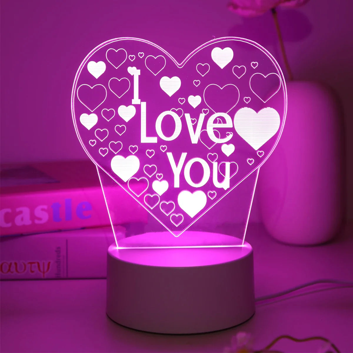 Pink 3D I LOVE YOU Night Light – Romantic LED Gift Lamp for Bedroom Lovers