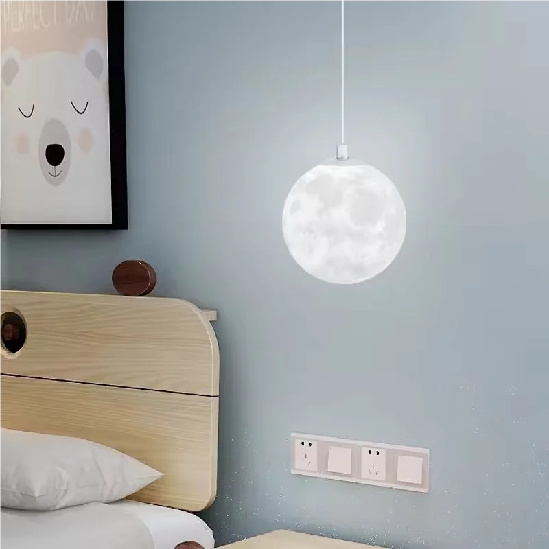 Moon Pendant Light LED Hanging Lamp E27 Modern Chandelier Bedroom Living Room