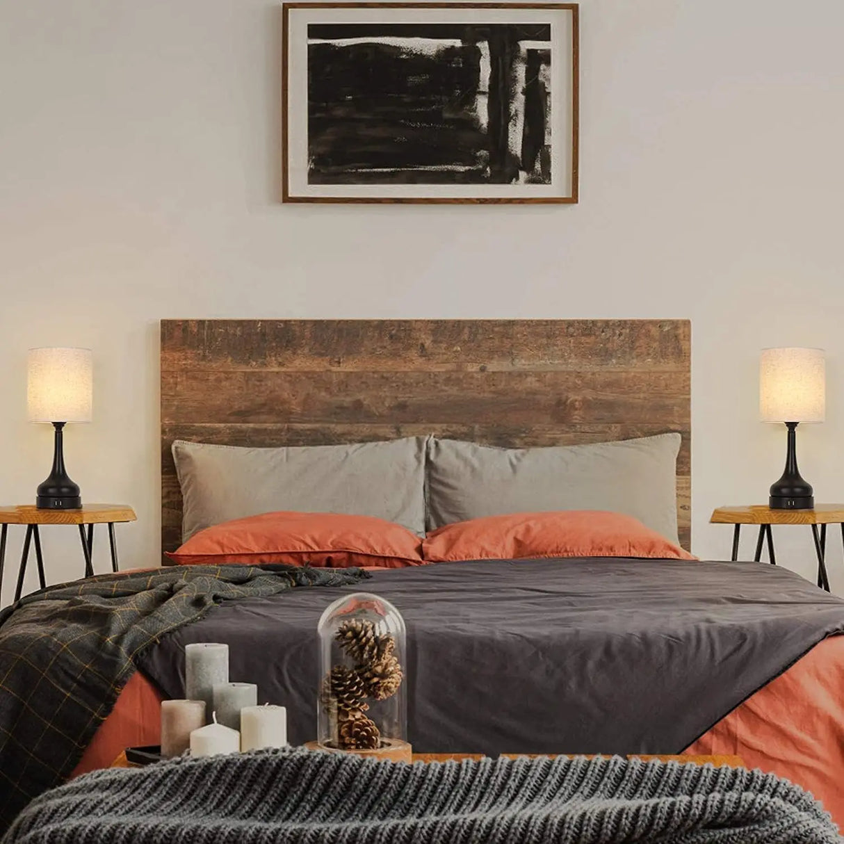 Bedside Table Lamp Set of 2 Touch Control Lamps with USB Charging for Bedroom