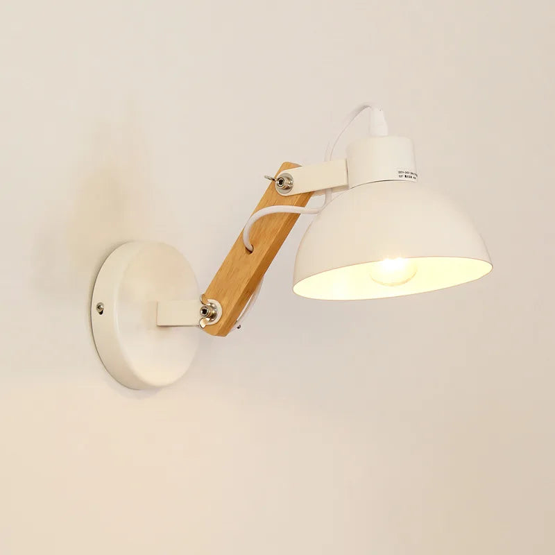 Nordic Adjustable Wall Sconce Robotic Arm Wood Iron E27 Bedroom Hotel Light