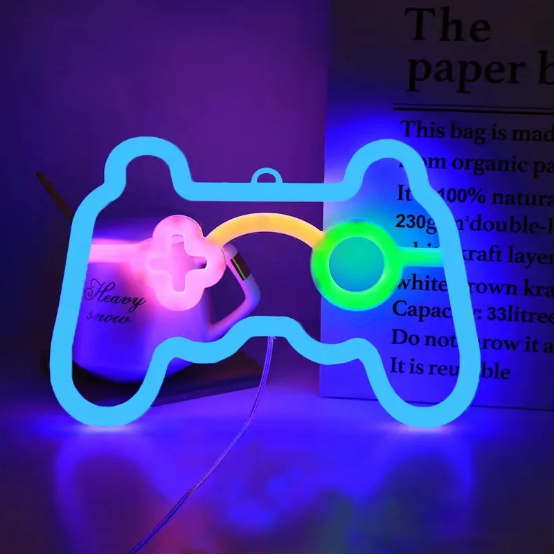 Gamepad Neon Sign Blue LED Gamer Room Wall Light Gaming Decor Night Lamp