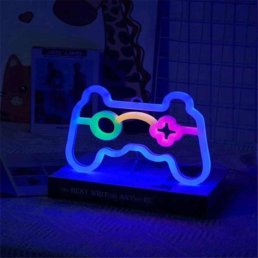 Gamepad Neon Sign Blue LED Gamer Room Wall Light Gaming Decor Night Lamp