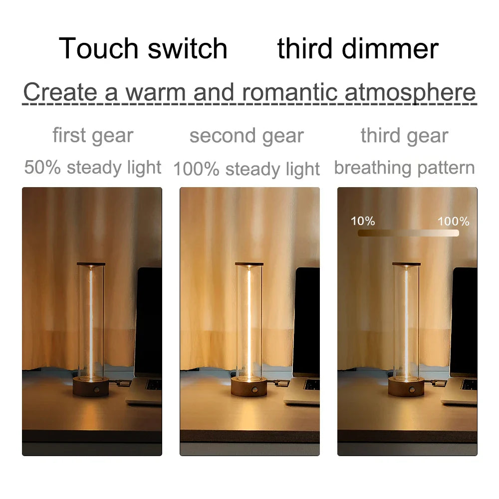 Minimalist Touch Bedside Table Lamp Cordless LED Nightstand Light Dimmable
