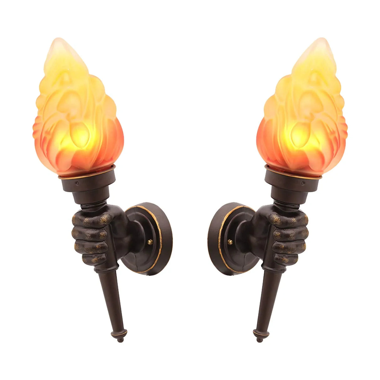Pack of 2 Rustic Outdoor Wall Lights LED Flame Torch Lamps E27 Garden Lighting