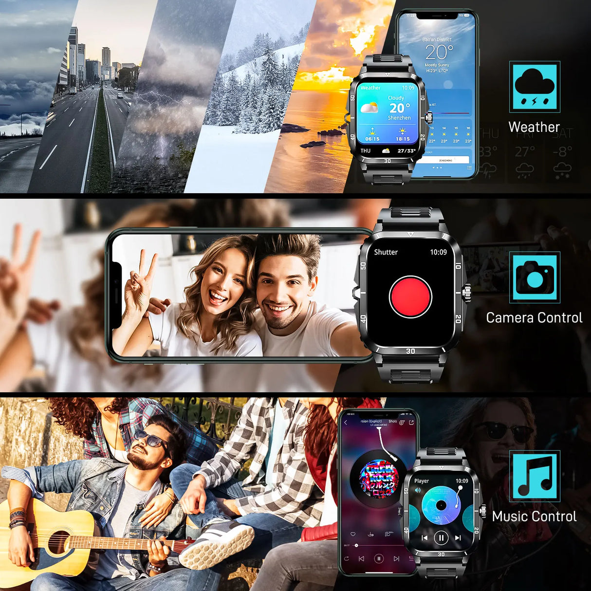 Men’s Smart Watch 3ATM Waterproof with Heart Rate, Blood Pressure & 100+ Sport Modes