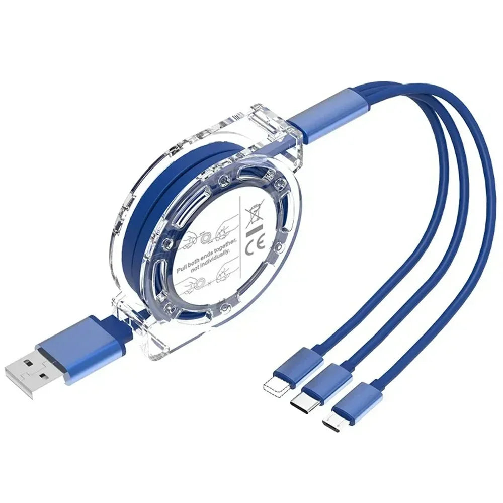 3-in-1 USB Cable – Fast Charging iPhone, Type-C & Micro USB for Android Devices