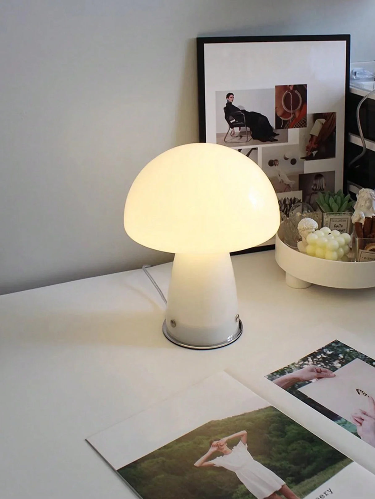 LED Mushroom Table Lamp USB Tri Color Ambient Light Bedside Dining Camping Decor