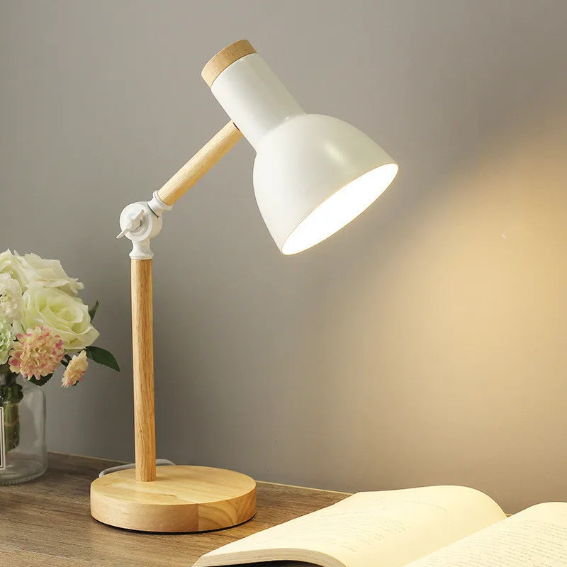 Nordic Wood Table Lamp Eye Care E27 Desk Light Adjustable Bedside Reading Lamp