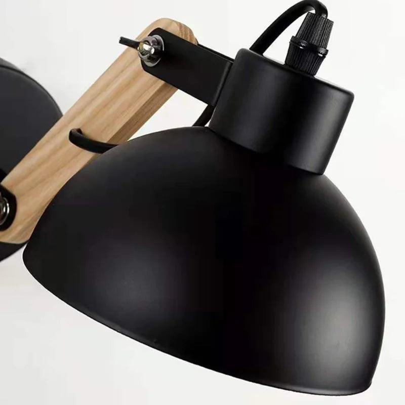 Nordic Adjustable Wall Sconce Robotic Arm Wood Iron E27 Bedroom Hotel Light