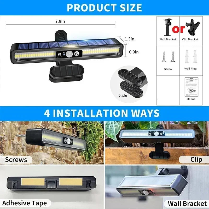 Clip-On Solar Motion Lights Outdoor 36 LED Waterproof Security Solar Fence Lamp