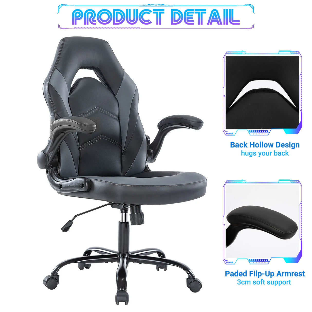 Ergonomic PU Leather Gaming Chair Adjustable Office Desk Chair Flip-Up Armrests