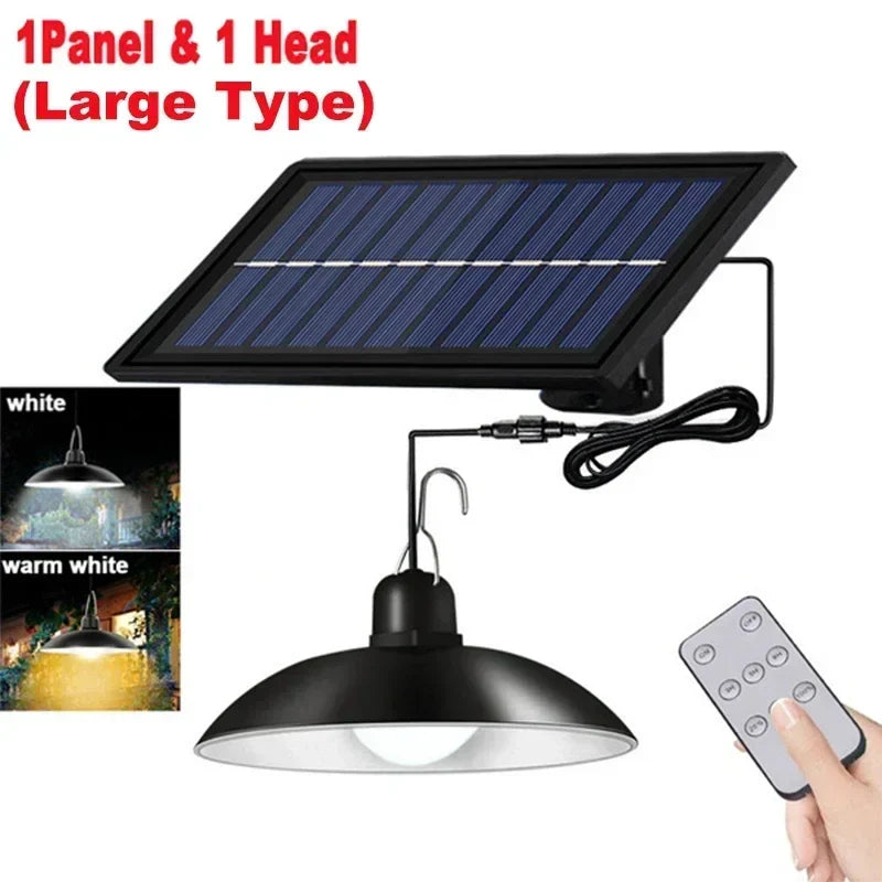 Solar Pendant Light Outdoor LED Double-Head Chandelier Waterproof Remote Lamp