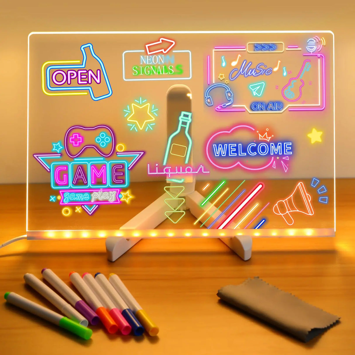 LED Kids Message Board – Colorful DIY Acrylic Drawing Board with 7 Pens Gift
