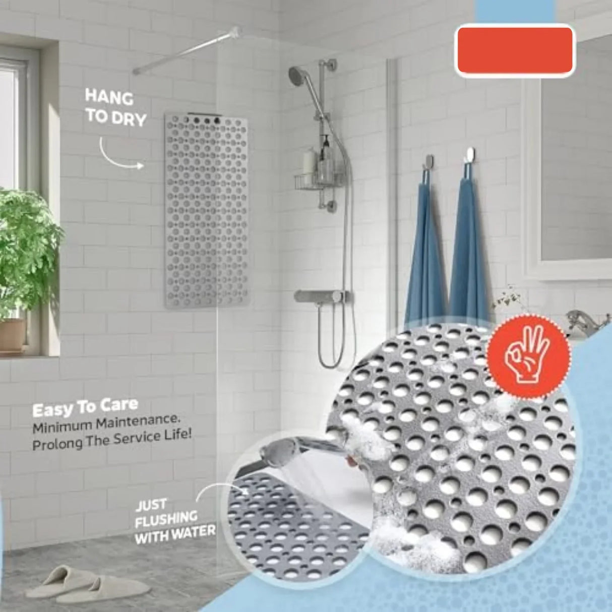 Non Slip Bathtub Shower Mat with Suction Cups Drain Holes 30x17 Inch