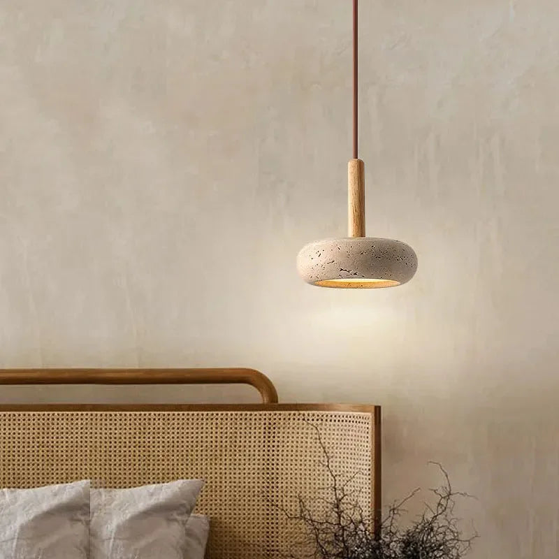 Wabi Sabi Yellow Stone LED Pendant Light – Modern Circular Hanging Lamp 2025