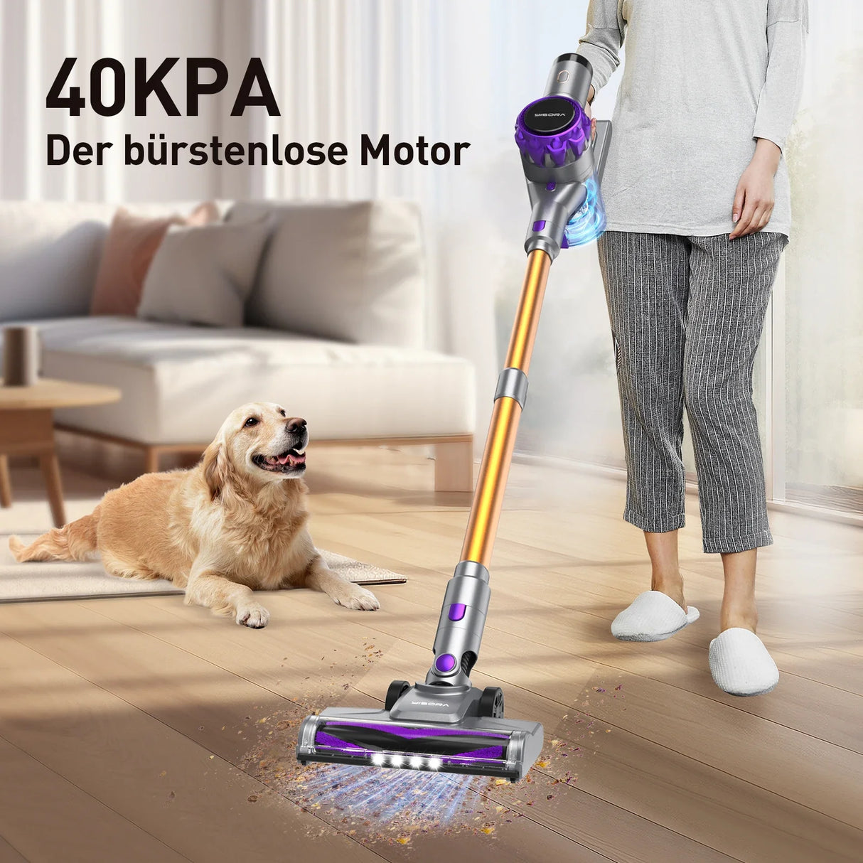 Cordless Vacuum Cleaner 30KPa Powerful Suction 55 Min Runtime Pet Hair