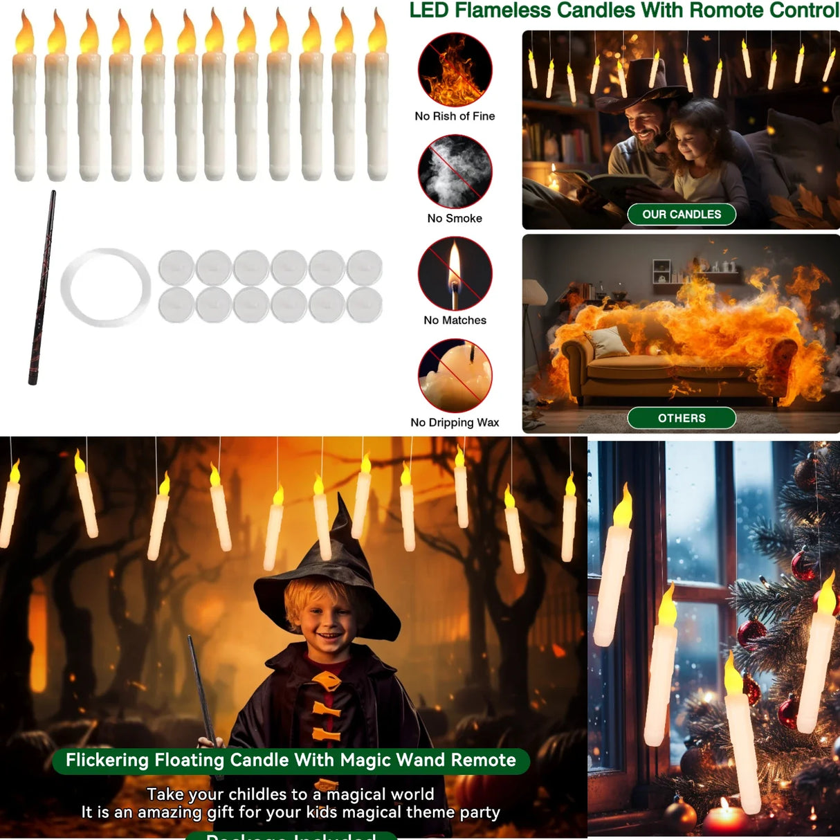 Floating LED Candles with Remote – Flameless Flickering Taper Candles for Decor