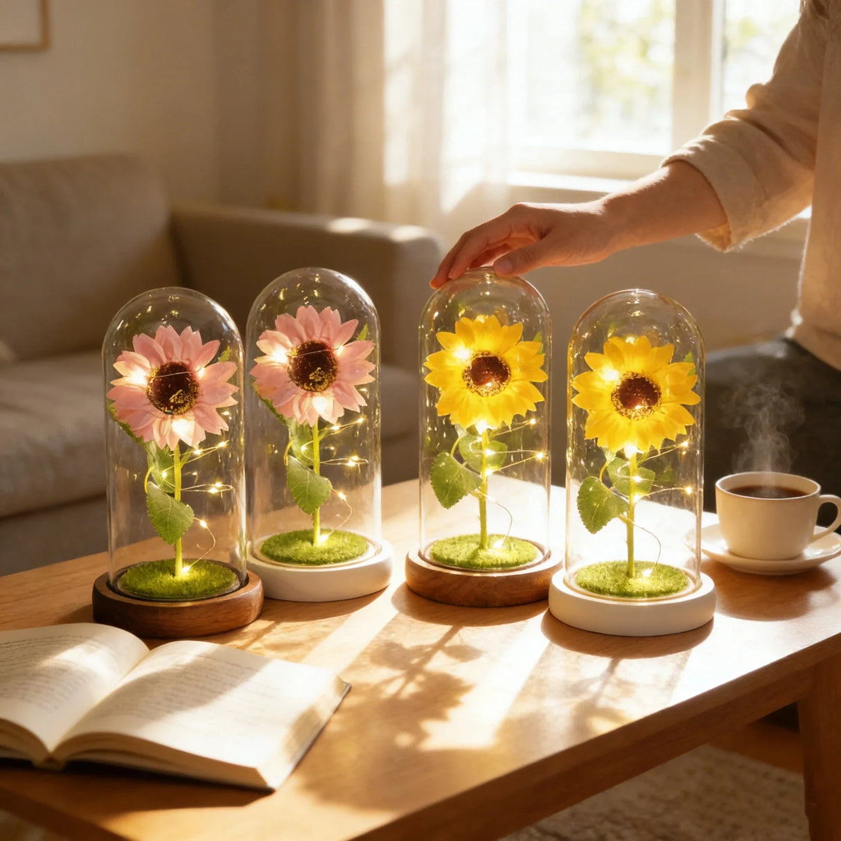 Sunflower LED Dome Lamp Artificial Flower Gift for Mom Grandma Home Decor