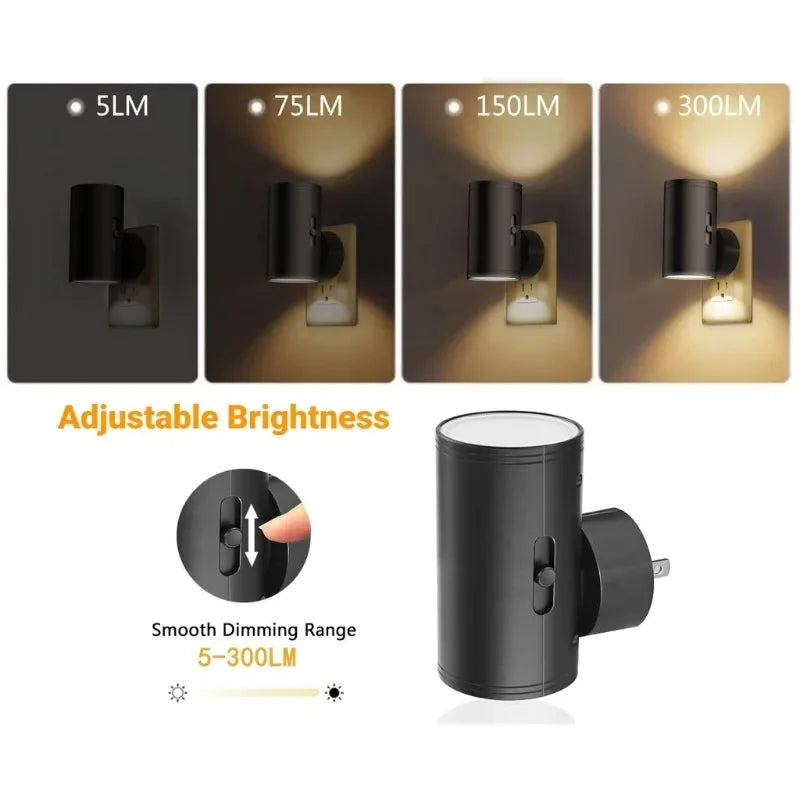 Plug In Dimmable LED Night Light Auto Sensor Bedside Bathroom Hallway Lamp
