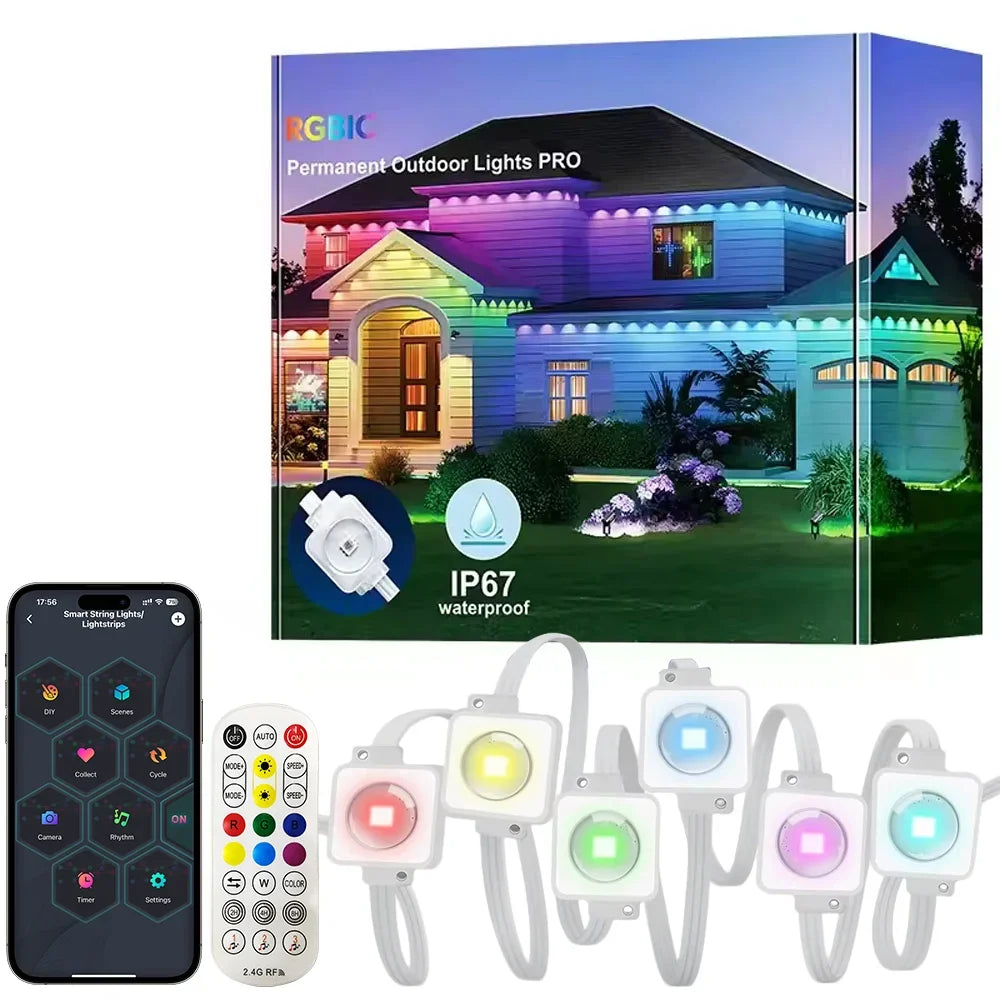 Permanent Outdoor Eaves Lights IP67 Waterproof App Control Music Sync Roof Decor
