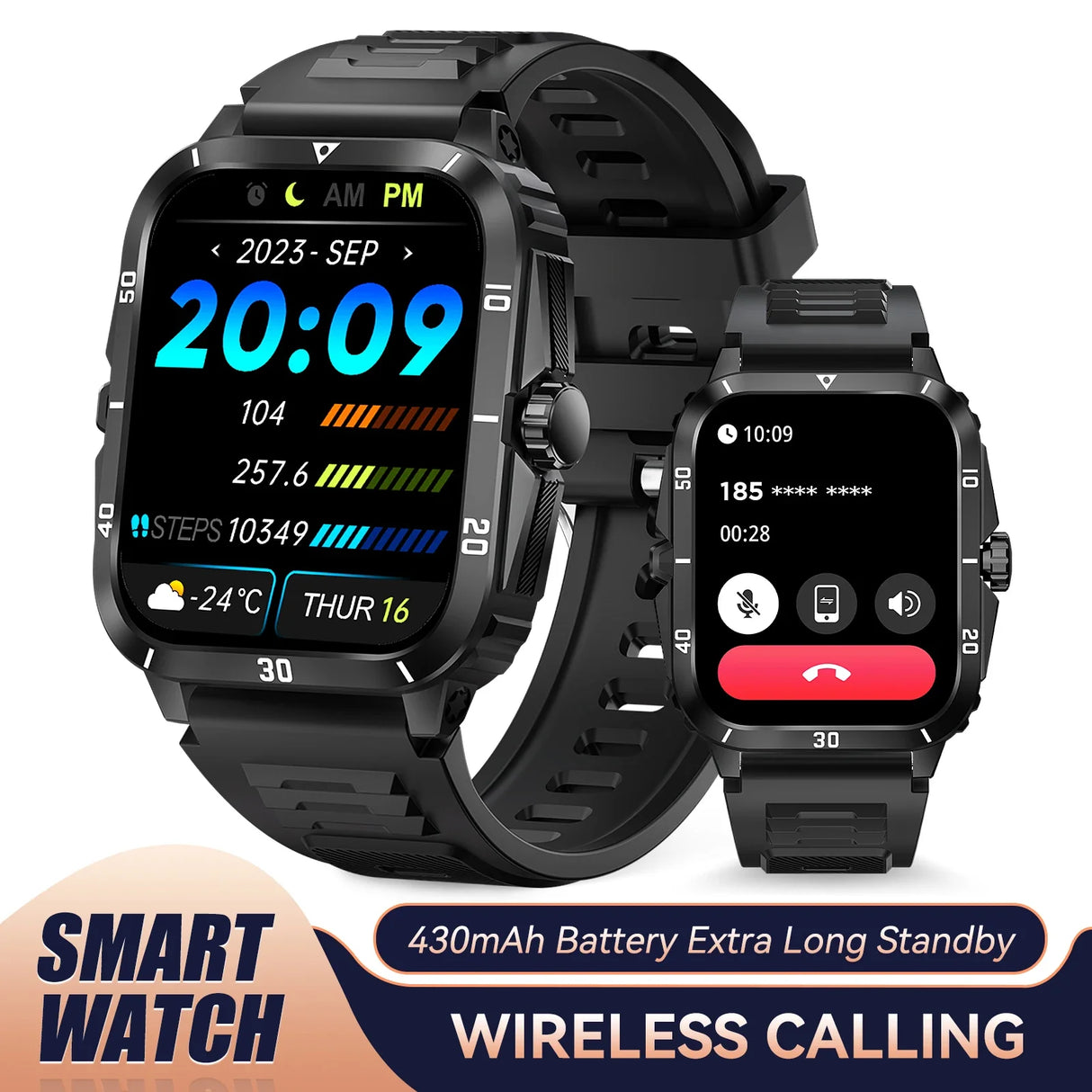 Men’s Smart Watch 3ATM Waterproof with Heart Rate, Blood Pressure & 100+ Sport Modes