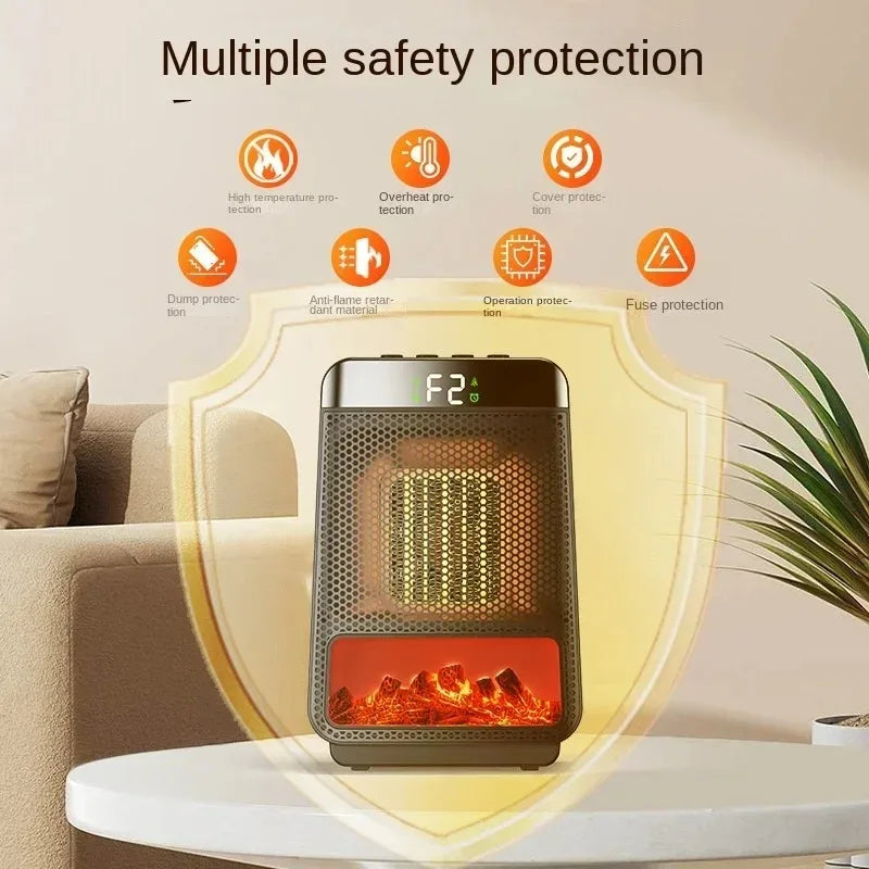 3D Flame Electric Heater 1500W Portable PTC Fan Heater Fast Heating for Home