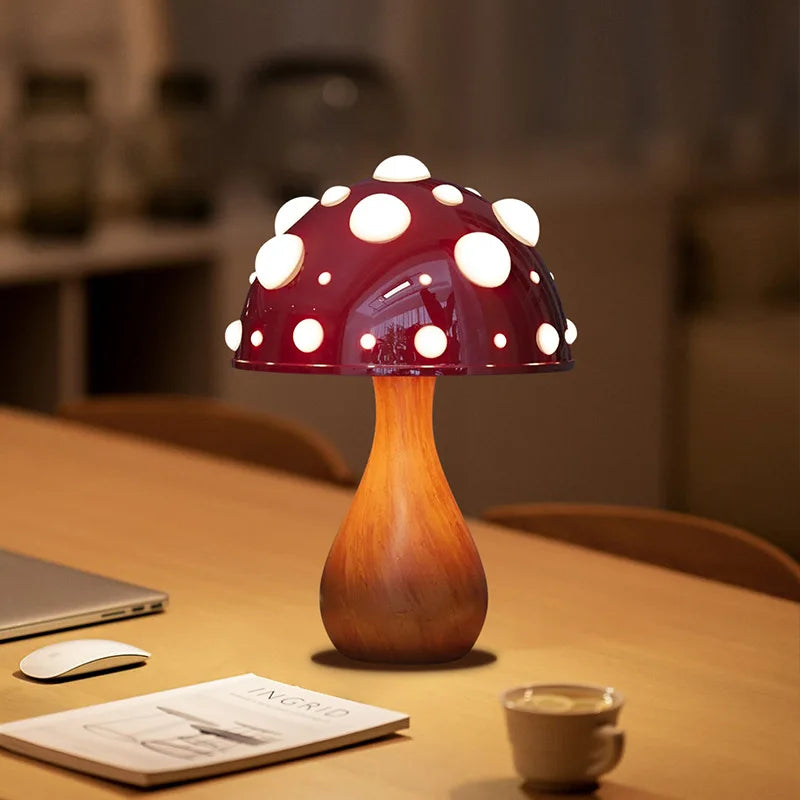 Amanita Mushroom LED Lamp Warm Light Bedside Night Light Desk Decor USB Home