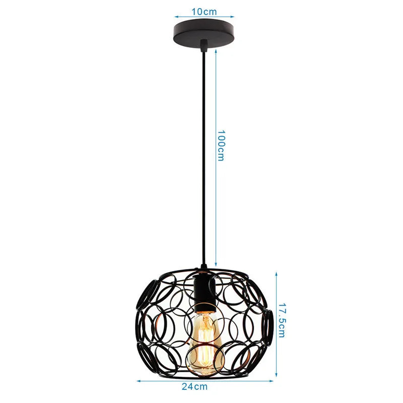 Retro Loft Industrial Pendant Light Wrought Iron Metal Ball E27 Hanging Lamp