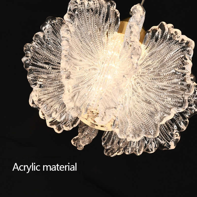 Nordic French Cream Chandelier Acrylic Flower Pendant Light Bedroom Dining Lamp