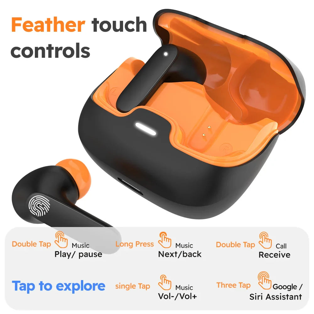 Bluetooth 5.4 TWS Wireless Earphones In-Ear Dual Mic ENC Noise Cancelling Headset