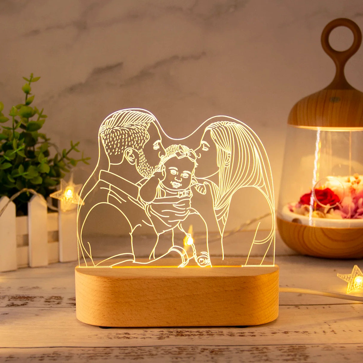 Custom 3D Photo Lamp LED Night Light Wooden Base Personalized Gift