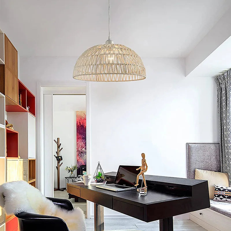 Japanese Style Rattan Pendant Lamp – Woven Hemp Rope Ceiling Light for Dining Room