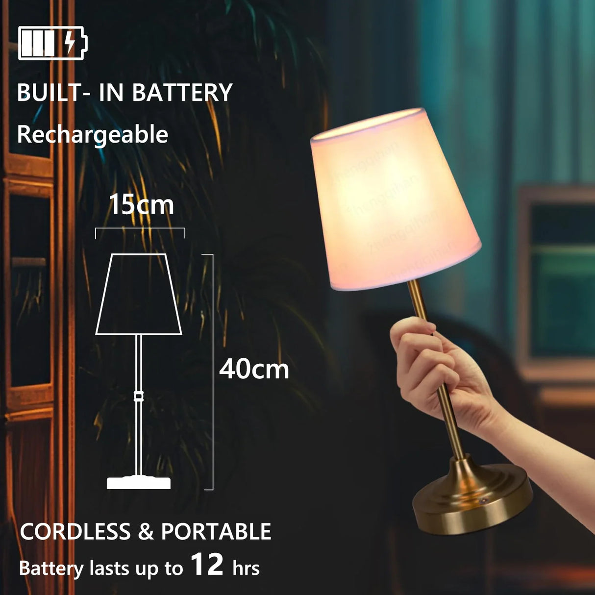 LED Touch Table Lamp Rechargeable Cordless Dimmable Bedside Reading Light