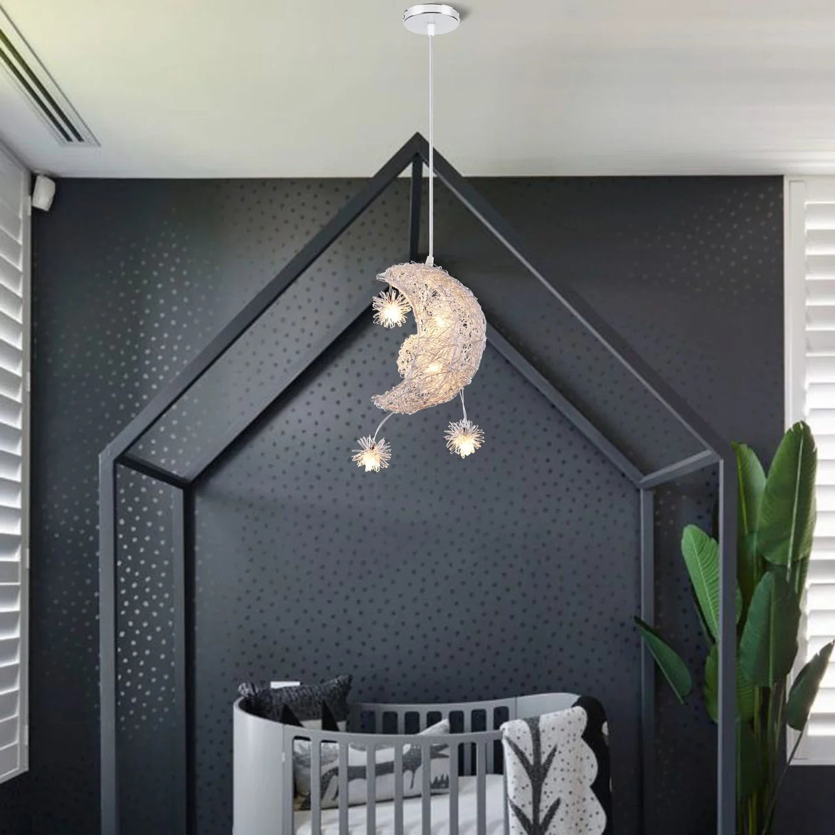 Modern Moon & Star Pendant Light LED Kids Bedroom Hanging Lamp Home Décor
