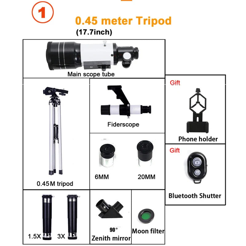 Professional Astronomical Telescope 150X Zoom F30070 HD Moon Viewing Beginner Stargazing
