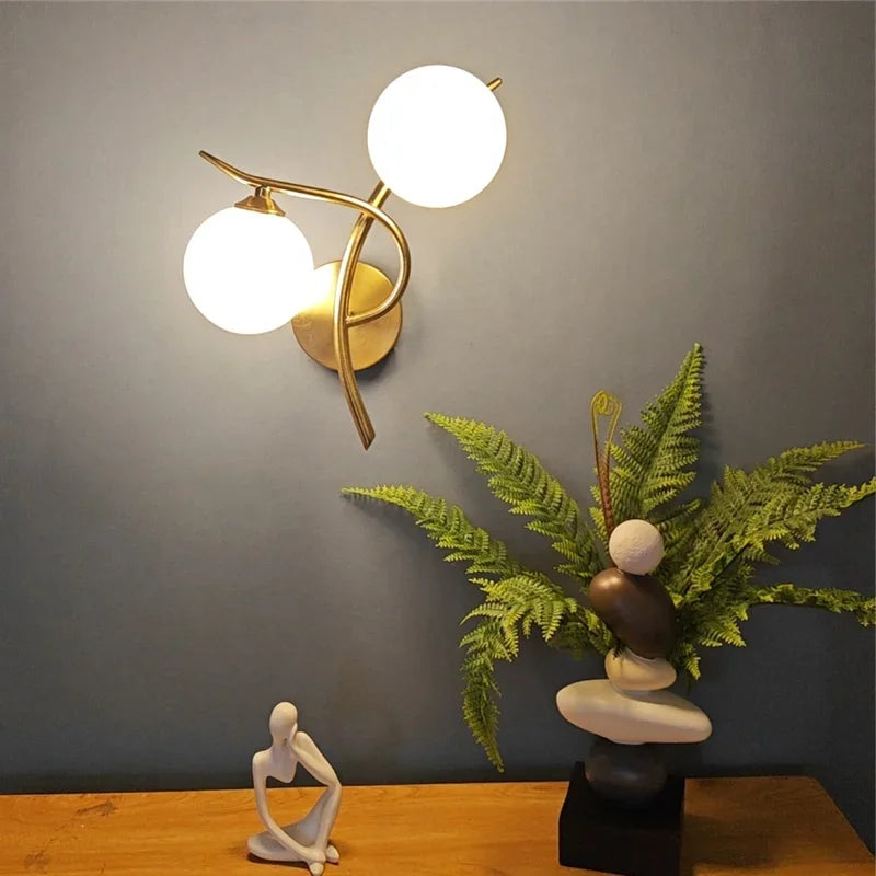 Nordic Modern LED Iron Wall Lamp Bedroom Bedside Corridor Glass Ball G9 Light