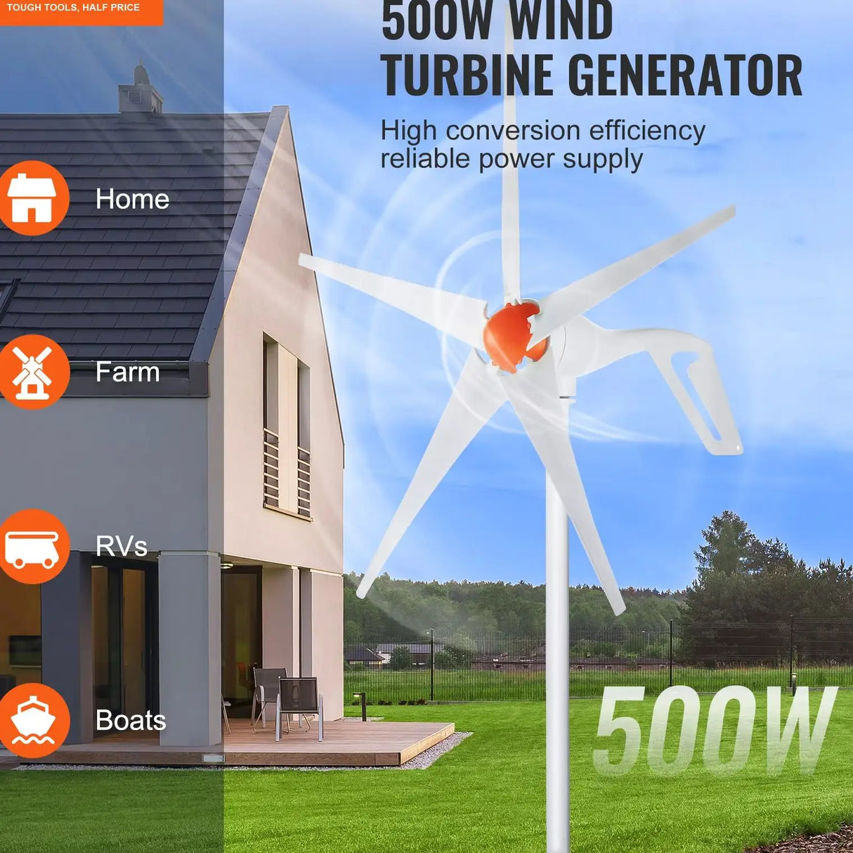 SucceBuy 12V 500W/800W Wind Turbine Generator with MPPT Controller for Home RV Farm