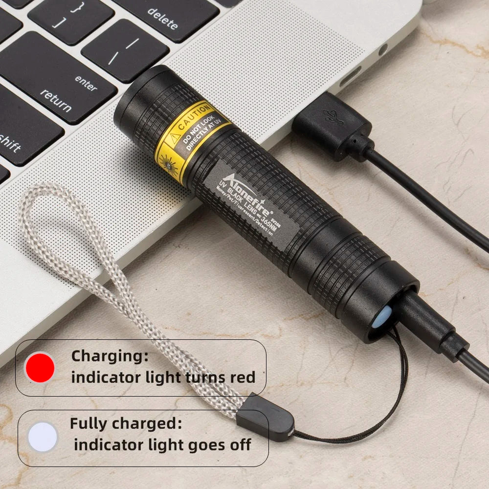 365nm UV Flashlight USB Rechargeable Mini Blacklight Pet Stain Detection