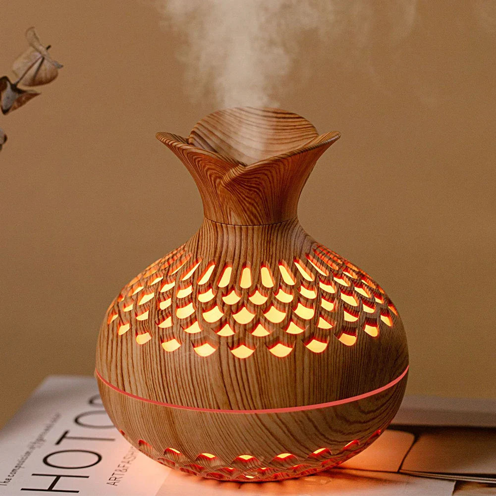 Wood Grain Aromatherapy Diffuser 300ml USB Mini Air Humidifier with Night Light