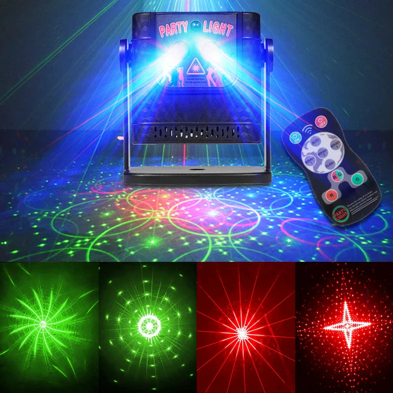 DJ Party Light Mini Projector with 60 Patterns LED Disco Stage Lamp Remote for Events