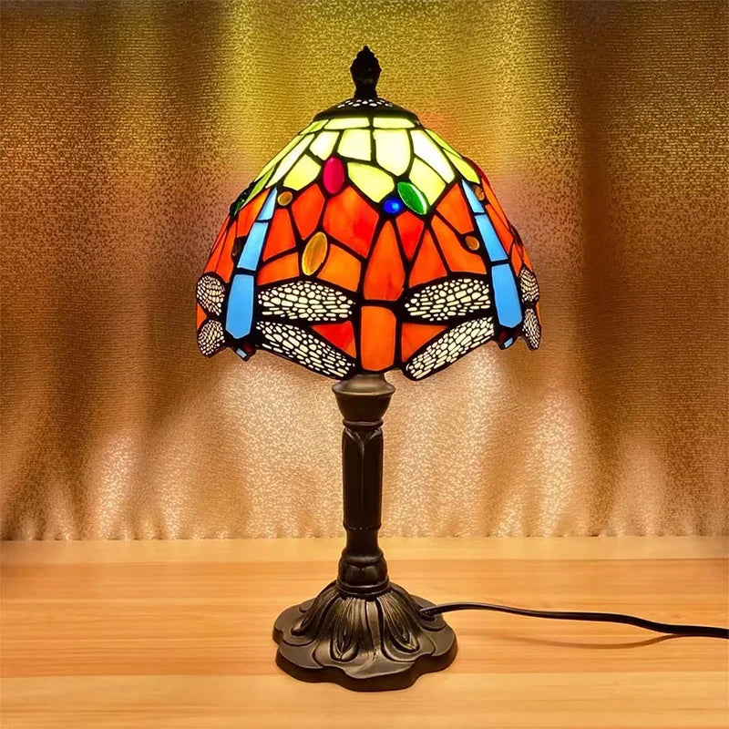 Tiffany Style Table Lamp Stained Glass E27 Bedside Light Retro Home Decor