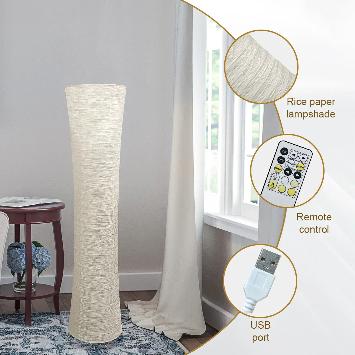 3 Color LED Floor Lamp Dimmable Adjustable Paper Shade for Bedroom Living Room