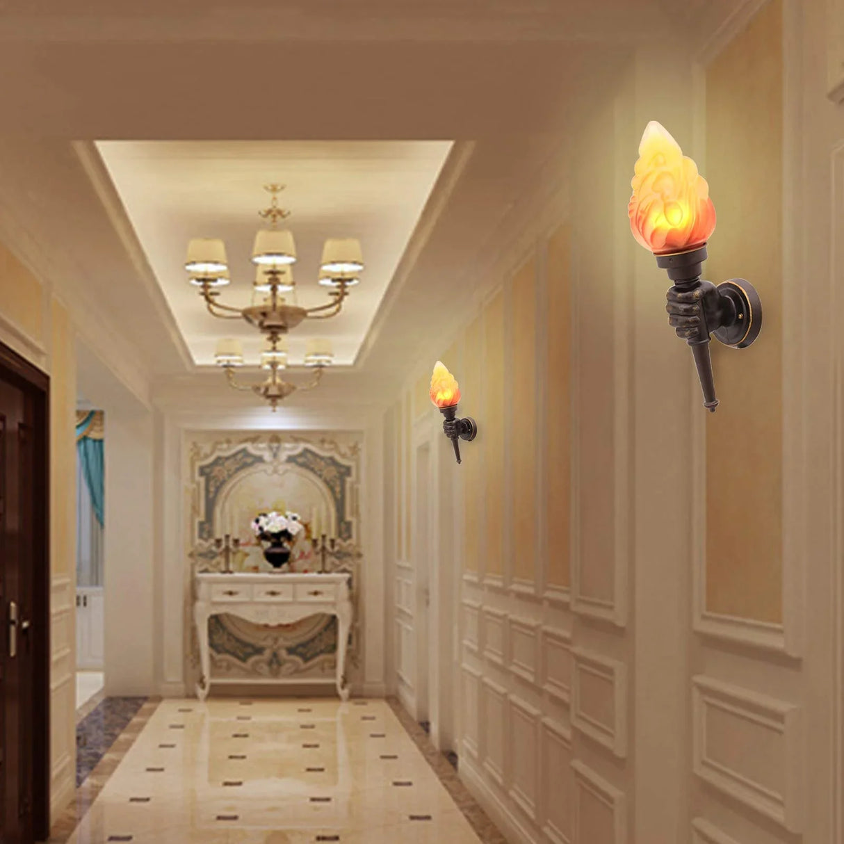 Pack of 2 Rustic Outdoor Wall Lights LED Flame Torch Lamps E27 Garden Lighting